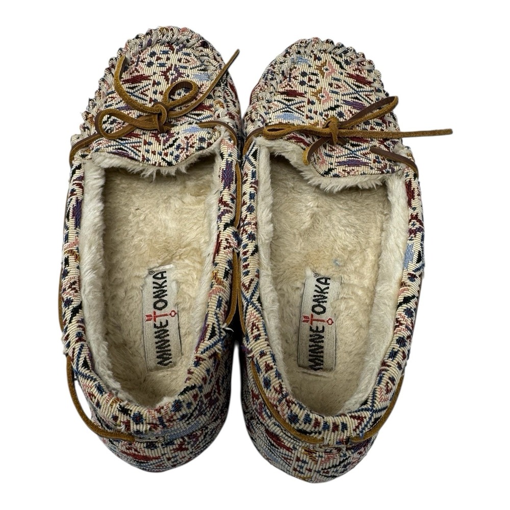 Y2K Vibe 🔥Minnetonka 🤑Britt Trapper Multicolor Aztec Tribal Fur Slippers 9 - Picture 5 of 7
